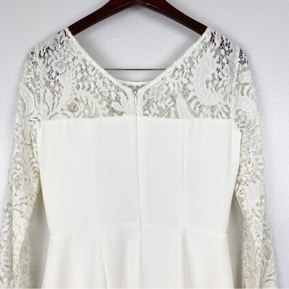 Gianni Bini Scoop Neck Lace Long Sleeve Pleated Dress Ivory Size 4 - Picture 6 of 10